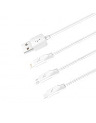 Кабель Hoco X1 3in1 USB to Lightning + Micro-USB + Type-C (білий) 1м