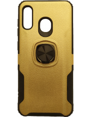 Чехол с кольцом техно кожа Samsung Galaxy A20 (золотой)