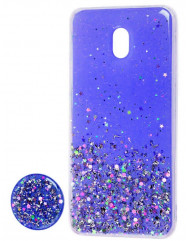 Чехол силиконовый блестки Xiaomi Redmi 8a + попсокет (фиолетовый)