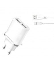 Мережевий зарядний пристрій XO (L52) 2в1 2.1A 1USB (білий) + кабель Micro USB