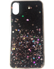 Чехол силиконовый блестки iPhone XS (черный)