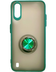 Чехол LikGus Maxshield матовый Samsung Galaxy A01 с держателем на палец (зеленый)