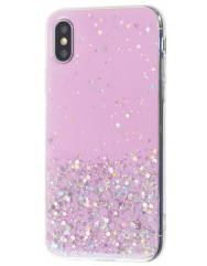 Чехол силиконовый блестки iPhone XS (розовый)