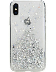 Чехол силиконовый блестки iPhone XS (белый)