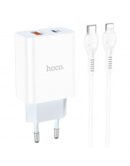 Мережевий зарядний пристрій Hoco C97A PD 20W QC3.0 + Type-C to Lightning Cable (White)