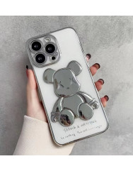 Чехол TPU BearBrick Transparent iPhone 14 Pro (Silver)