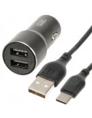 Автомобільний зарядний пристрій XO TZ09 2.4A/2 USB + Type-C (Grey)