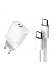 Сетевое зарядное устройство XO L64 20W/1 USB 1 USB-C+Type C Cable (White)