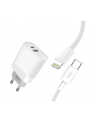 Сетевое зарядное устройство XO L64 20W/1 USB 1 USB-C+ lightning Cable (White)