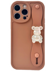 Чехол с держателем и медведем для iPhone 14 Pro Brown