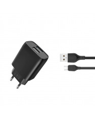 Мережевий зарядний пристрій XO (L57) 2в1 2.4A 2USB (чорний) + кабель Micro USB