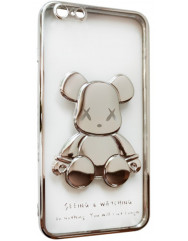 Чехол TPU BearBrick Transparent iPhone 6/6s Silver)