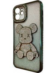 Чехол TPU iPhone 11 Glit Diamond Bear (Green)