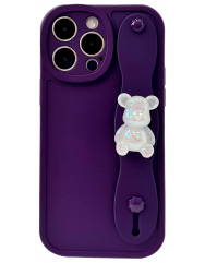 Чохол з тримачем і ведмедиком для iPhone 14 Pro Purple
