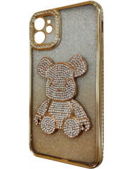 Чехол TPU iPhone 11 Glit Diamond Bear (Gold)