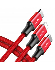 Кабель Baseus Rapid Series 3in1 USB to Lightning + Micro-USB + Type-C 1.2m (Red) CAMLT-SU09