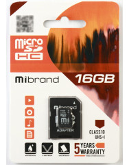 Карта памяти Mibrand microSDHC 16gb (10cl) + adapter